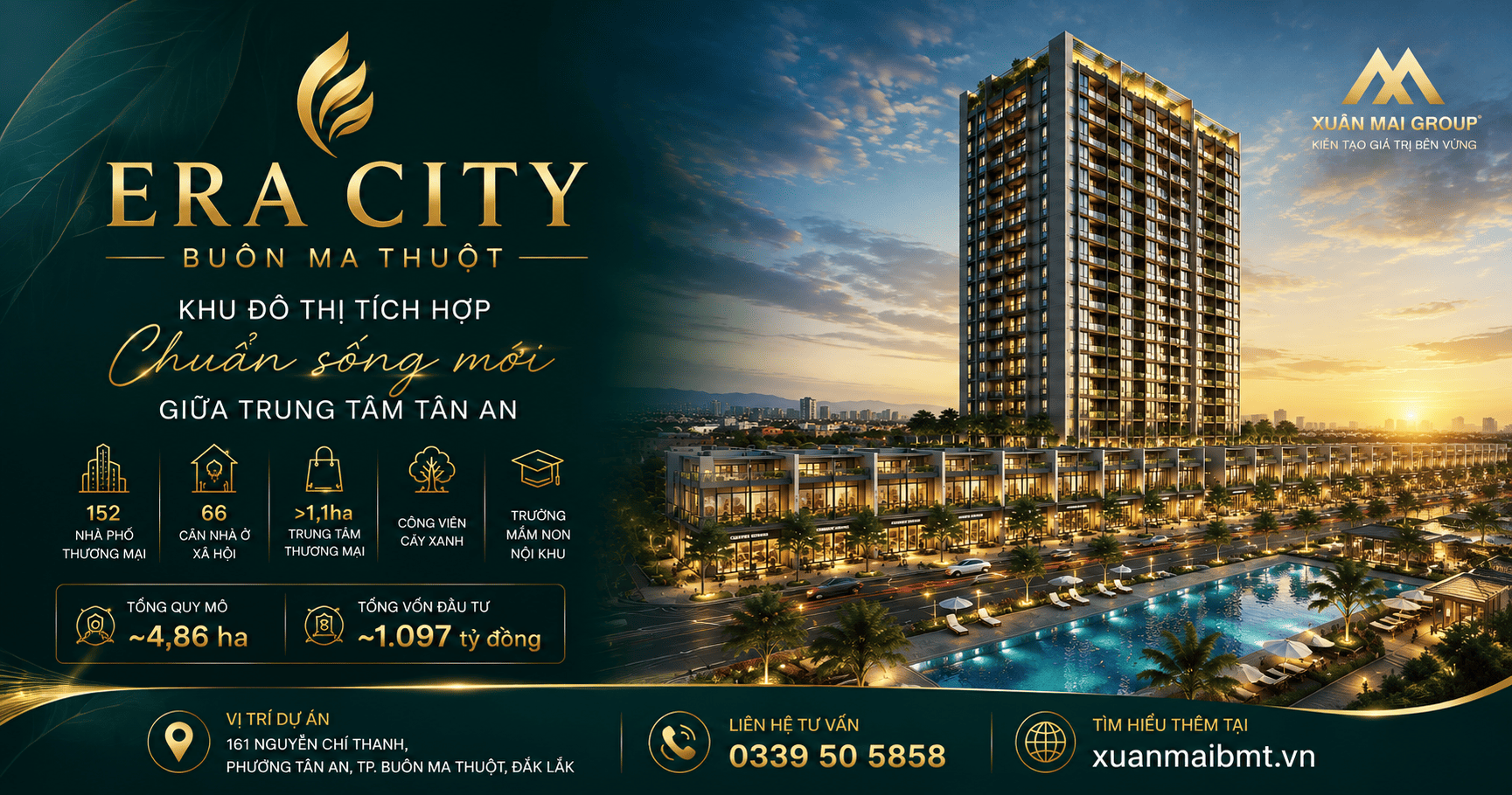 Era City Buôn Ma Thuột – Khu đô thị tích hợp hiện đại của Xuân Mai Group tại 161 Nguyễn Chí Thanh, phường Tân An, TP. Buôn Ma Thuột, Đắk Lắk.
