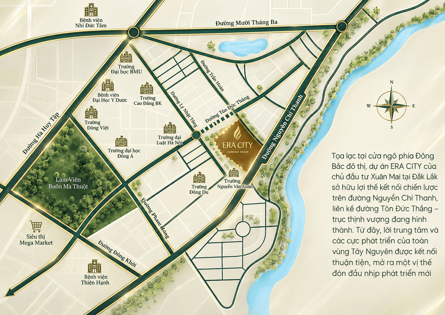 Vị trí dự án Era City Buôn Ma Thuột tại 161 Nguyễn Chí Thanh, phường Tân An, TP. Buôn Ma Thuột, Đắk Lắk.